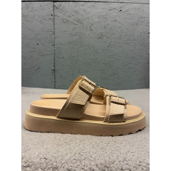 Princess Polly Ma Belle‎ Vegan Platform Sandals Women's 8 Cream Slip On - Picture 1 of 15
